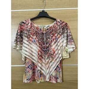 NWT One World Women's Size S Lace layered Flutter over Tank Top Colorful